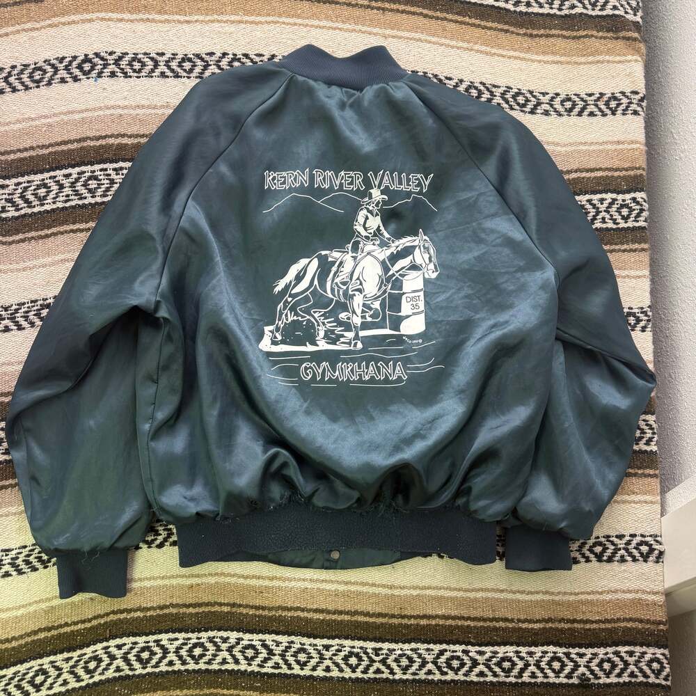Vintage Kern River Valley Gymkhana Horse Horseback Blue Satin Jacket Sz Large